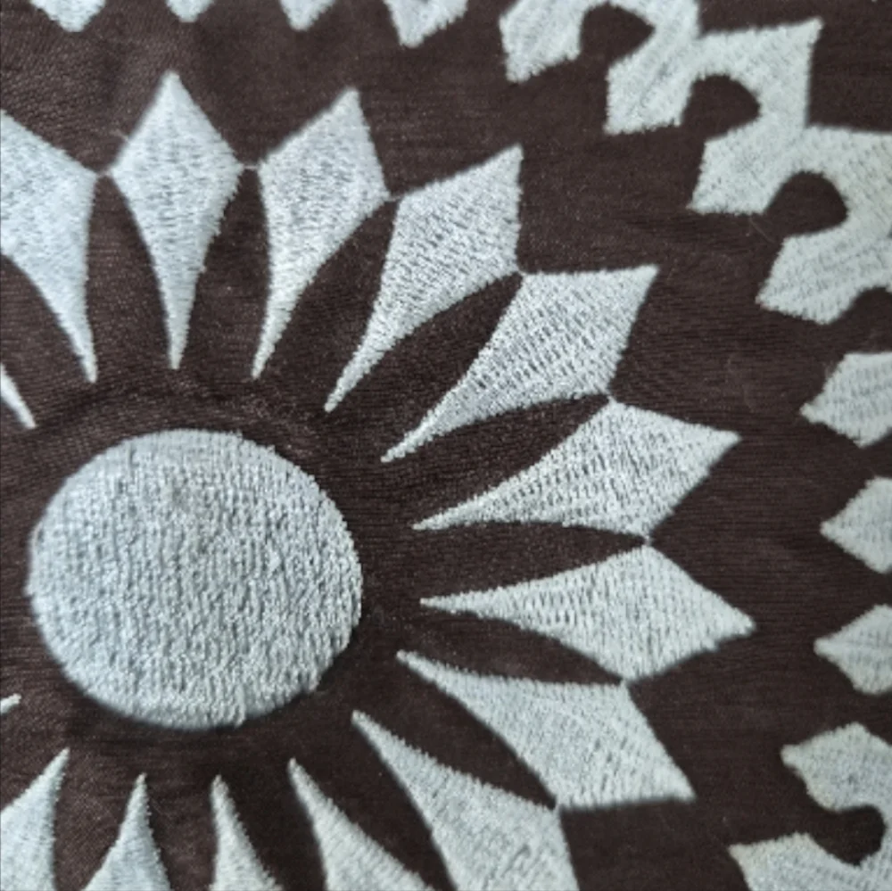 Elegant Brown Embroidered Rectangal Starburst Pillow Brown & Blue